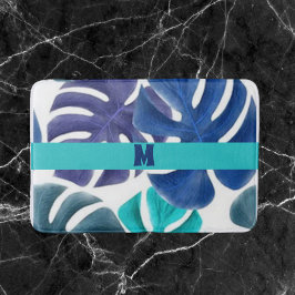 Alfombrilla De Baño Palmeras Tropical Azul y Púrpura