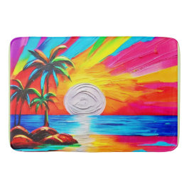 Alfombrilla De Baño Palmeras y pintura de fondo de sol