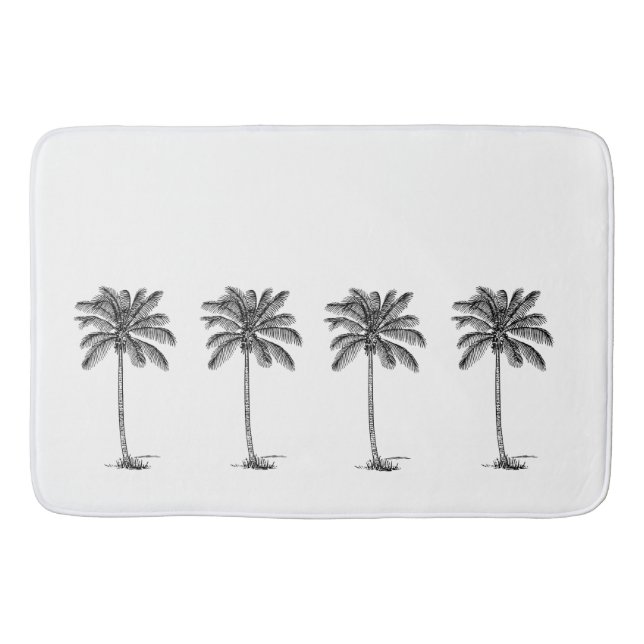 Alfombrilla De Baño Palmetto de palma negra y blanca (Anverso)