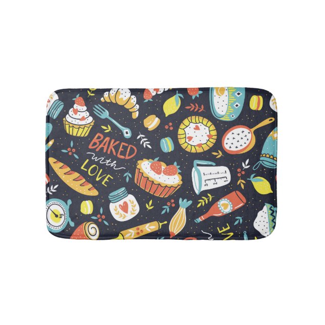 Alfombrilla De Baño Panadería retro, puntos, elementos florales. (Anverso)