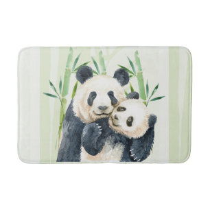 Alfombrilla De Baño Panda color agua rompe con mamá y bebé en Bambú