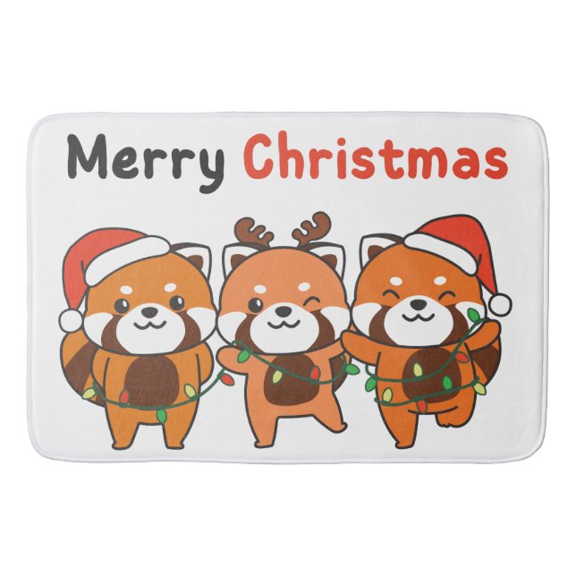Alfombrilla De Baño Panda Rojo Navidades Pandas Rojos Feliz Navidad (Anverso)