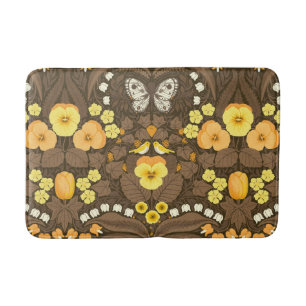 Alfombrilla De Baño Pansias amarillas, pájaros y mariposas