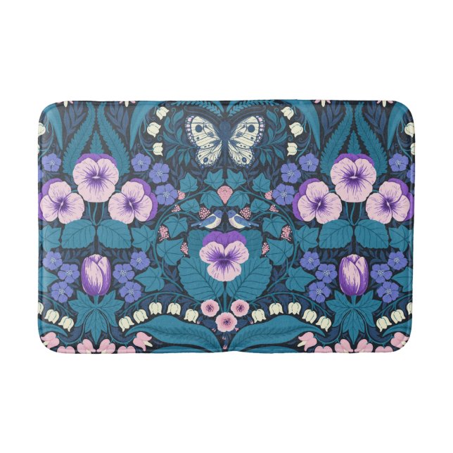 Alfombrilla De Baño Pansias, pájaros y mariposas (Anverso)