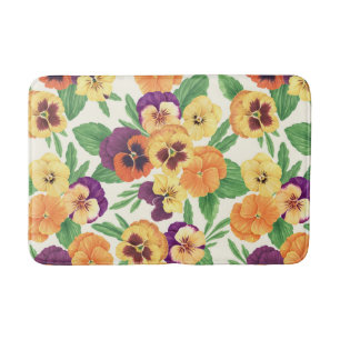 Alfombrilla De Baño Pansies en blanco roto