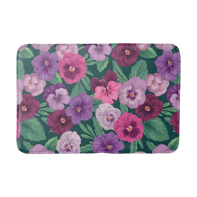 Alfombrilla De Baño Pansitas coloridas sobre azul verdoso oscuro (Anverso)