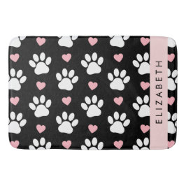 Alfombrilla De Baño Papas de perro, garras blancas, corazones rosados,