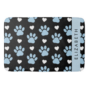 Alfombrilla De Baño Papas de perro, patas azules, corazones blancos, t
