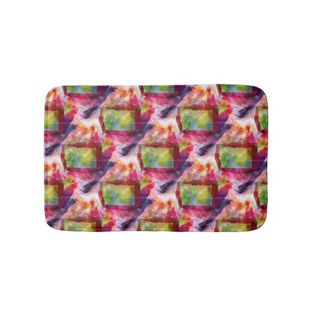 Alfombrilla De Baño Papel pintado verde, rojo abstracto (Anverso)