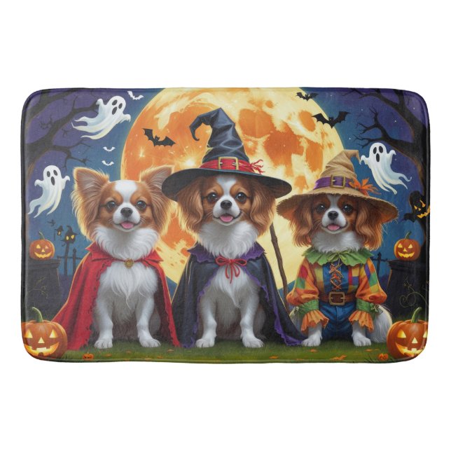 Alfombrilla De Baño Papillon Dogs Calabaza Halloween Gracioso