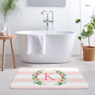 Alfombrilla De Baño Paraíso Floral y Stripes Monograma