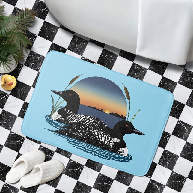 Alfombrilla De Baño Pareja de somormujos Lago Azul al Atardecer Fauna  (Subido por el creador)