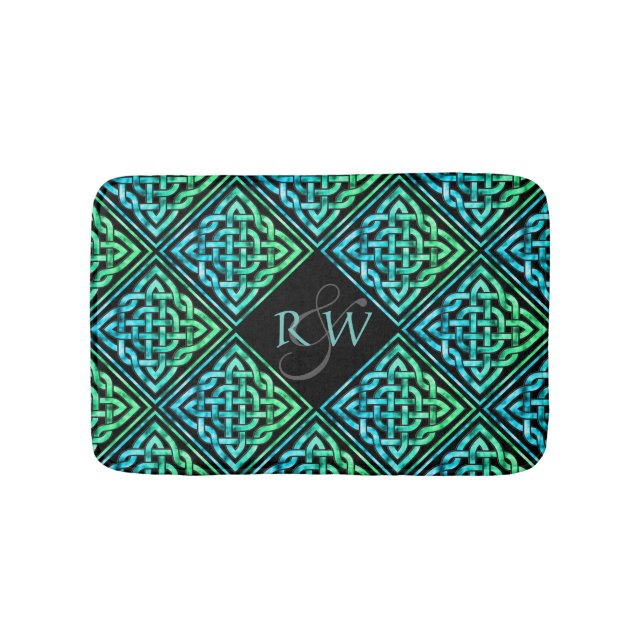 Alfombrilla De Baño Pareja Monograma Celta Knot Blue Green Bath Mat (Anverso)