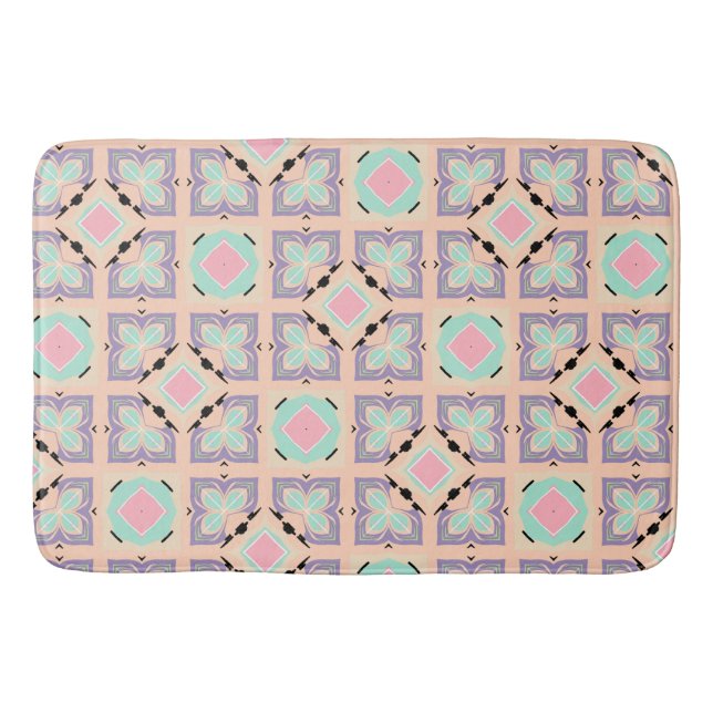 Alfombrilla De Baño Pastel Geometric Tile Pattern | Pink Mint Purple  (Anverso)