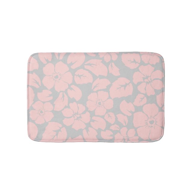 Alfombrilla De Baño Pastel Pink and Grey Floral Monogram (Anverso)