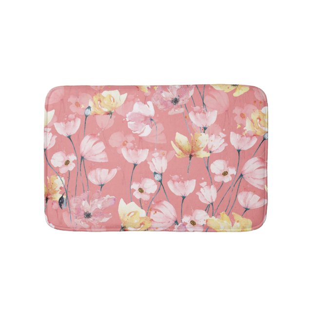 Alfombrilla De Baño Pastel Poppies: Floral acuarela sin soldadura. (Anverso)