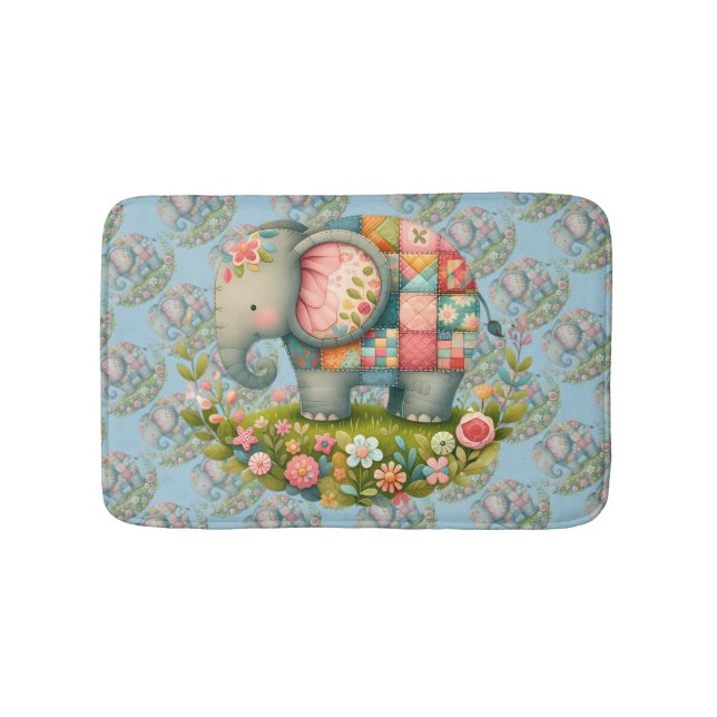 Alfombrilla De Baño Patchwork Elephant Floral Meadow Charm (Anverso)