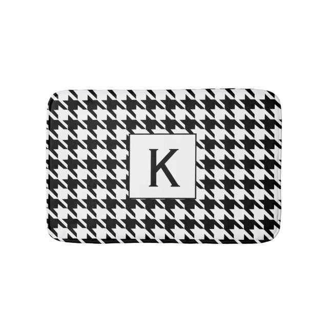 Alfombrilla De Baño Patente Monograma de Houndstoth Negro y Blanco (Anverso)