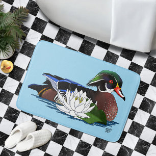 Alfombrilla De Baño Pato de madera colorido Nenúfar Vida silvestre Azu