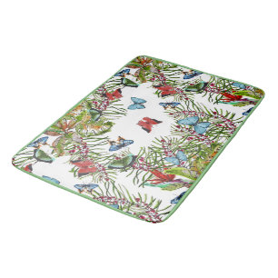 Alfombrilla De Baño Patrón acuarela con plantas tropicales mariposa