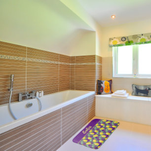 Alfombrilla De Baño Patrón acuarela limón amarillo púrpura