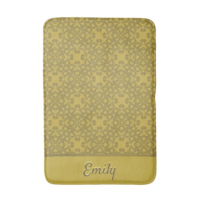 Alfombrilla De Baño Patrón amarillo mostaza personalizado (Frente vertical)