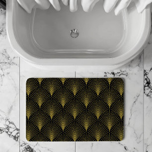 Alfombrilla De Baño Patrón Art-deco Dorado Con Monograma