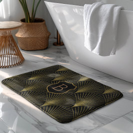 Alfombrilla De Baño Patrón Art-deco dorado con monograma