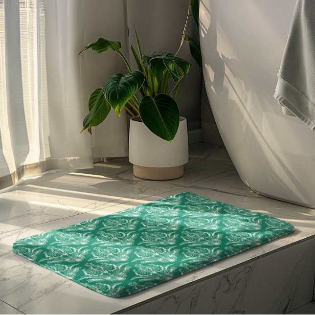 Alfombrilla De Baño Patrón Art Decó Floral Turquesa y Blanca (Subido por el creador)