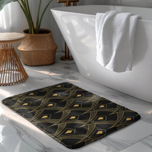 Alfombrilla De Baño Patrón Art Deco negro y dorado