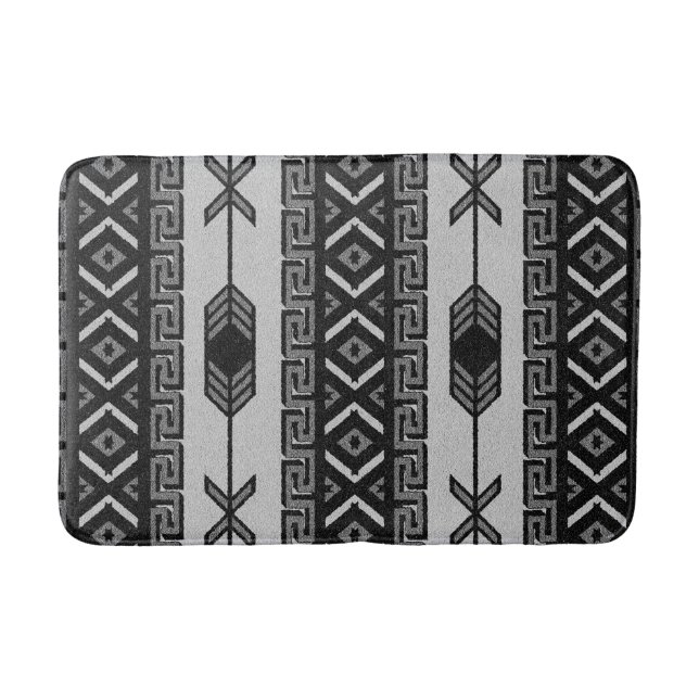 Alfombrilla De Baño Patrón Azteca Blanco Y Negro Del Suroeste Tribal (Anverso)