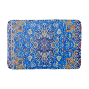 Alfombrilla De Baño Patrón azul geométrico persa de mediados de siglo