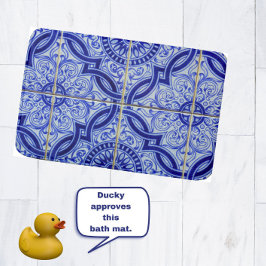 Alfombrilla De Baño Patrón Azulejo Azulejo Azul + Blanco Mediterráneo
