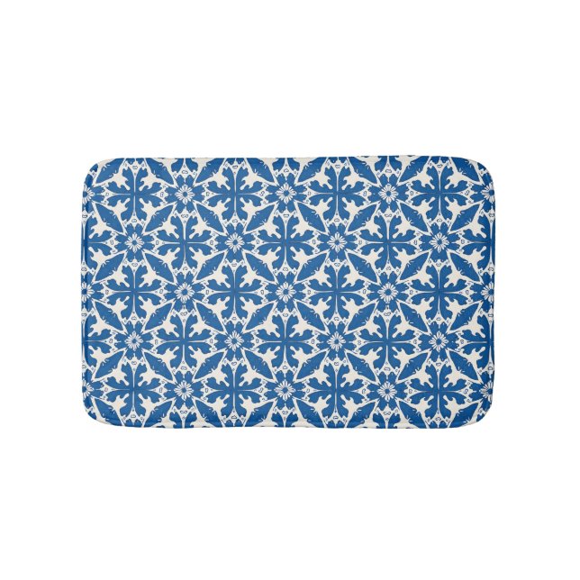 Alfombrilla De Baño Patrón Boho en Azul – Elegante y Audaz (Anverso)