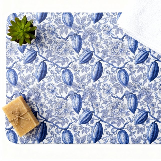 Alfombrilla De Baño Patrón Botánico Chic de Toile Azul Único (Subido por el creador)
