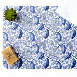 Alfombrilla De Baño Patrón Botánico Chic de Toile Azul Único en Cocoa