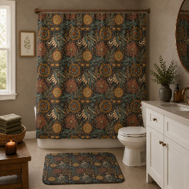 Alfombrilla De Baño Patrón botánico de terracota sage boho oscuro
