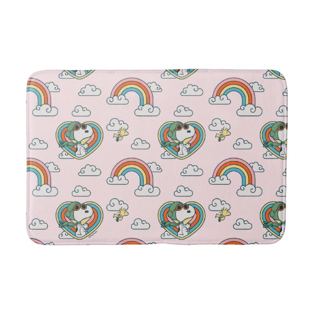 Alfombrilla De Baño Patrón cardíaco arcoiris Snoopy & Woodstock (Anverso)