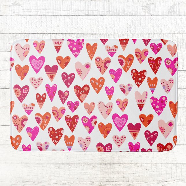 Alfombrilla De Baño Patrón cardíaco Rojo Rosa Moderno (Modern heart pattern bath mat)