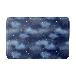 Alfombrilla De Baño Patrón cielo azul oscuro de las estrellas de oro p