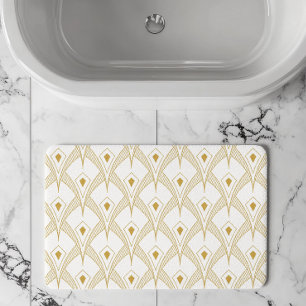 Alfombrilla De Baño Patrón continuo art déco dorado y blanco 3