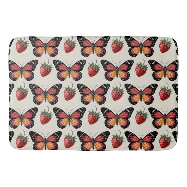 Alfombrilla De Baño Patrón continuo de mariposas y fresas (Anverso)