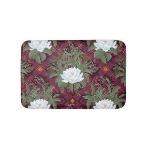 Alfombrilla De Baño Patrón Crimson Lotus Elegance - El Lotus Blanco