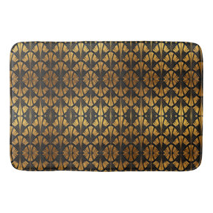 Alfombrilla De Baño patrón de abanico Art Déco negro y dorado