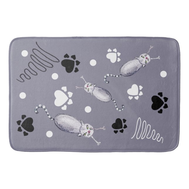 Alfombrilla De Baño Patrón De Acuarela De Gatos Y Pasta (Anverso)