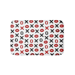 Alfombrilla De Baño Patrón de amor moderno XO y labios rojos juguetón
