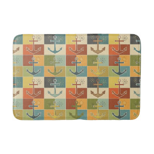 Alfombrilla De Baño Patrón de ancla moderno náutico retro