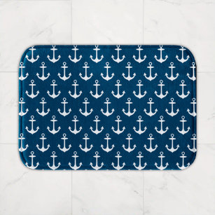 Alfombrilla De Baño Patrón de anclaje de barco azul y blanco de la Mar