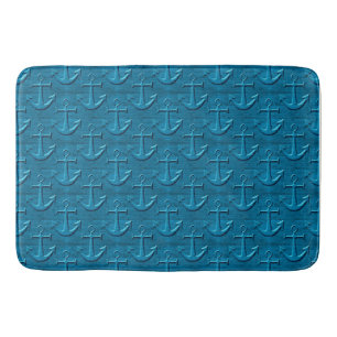 Alfombrilla De Baño Patrón De Anclaje Sobre Textura De Madera Azul