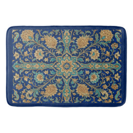 Alfombrilla De Baño Patrón de arabesco floral persa azul real